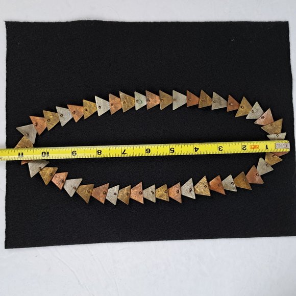 Vintage Mixed Metal Necklace & Earrings Triangle Shape Metal Pieces - Picture 16 of 16